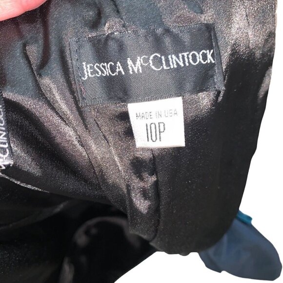 Jessica McClintock Women's Cocktail Dress Vintage 1990's Size 10P Taffeta Teal - Picture 7 of 7